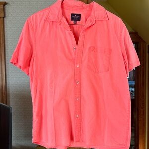 Men's Coral American Eagle Short Sleeve Button down Shirt. 100% cotton